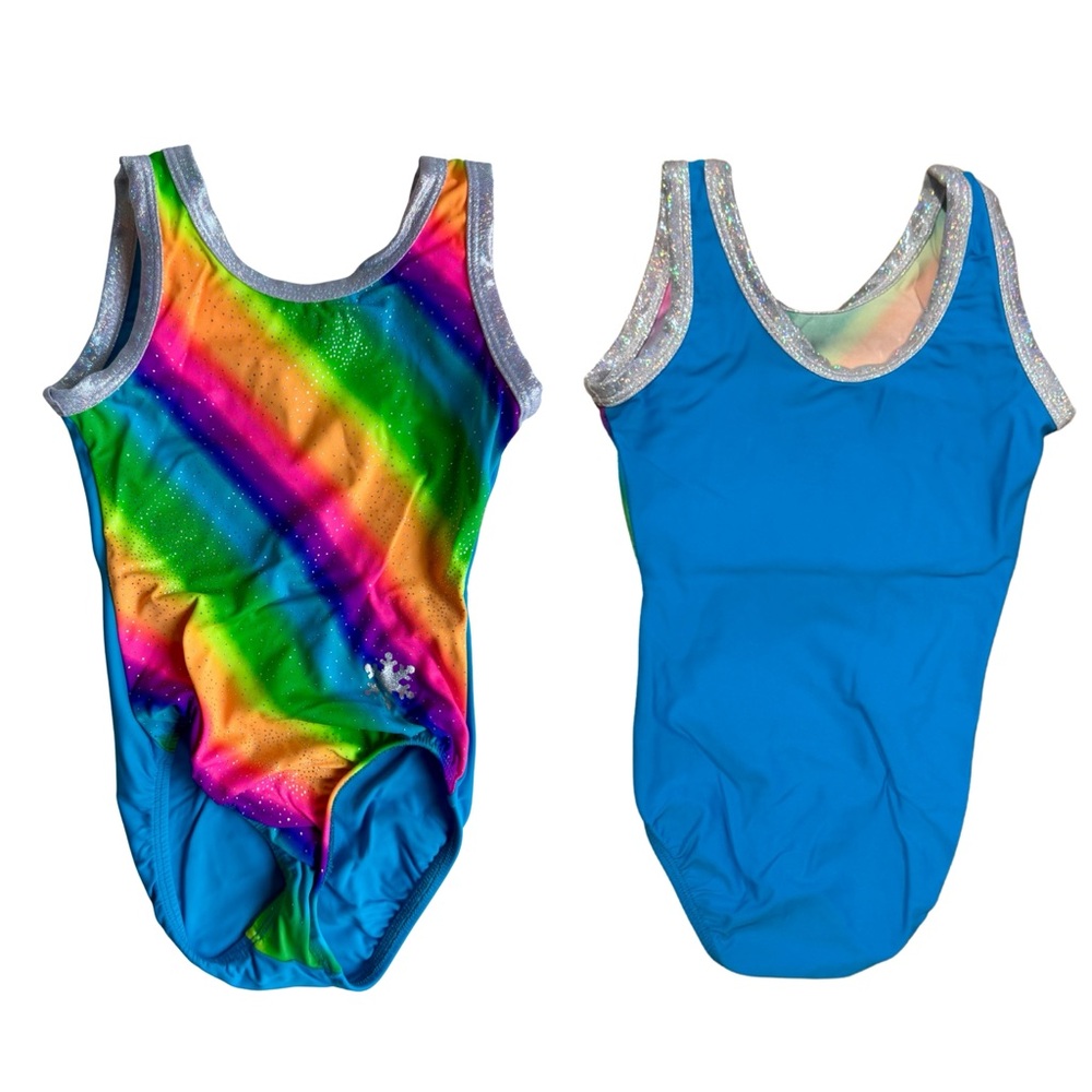 Girls Rainbow Leotard with Silver Trim